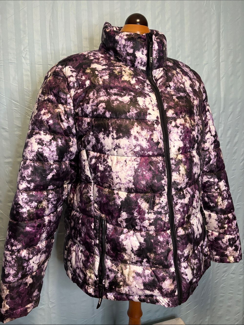 Women's Purple Print Puffer Jacket 1x